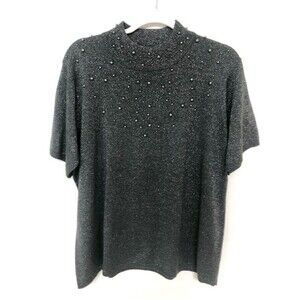 Women's Susan Graver Gray Short Sleeve Beaded Fancy Top Sweater Size 1x